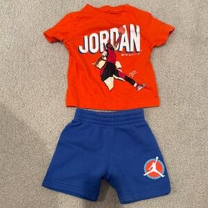 Jordan Kids Orange Tee and Blue Shorts Set